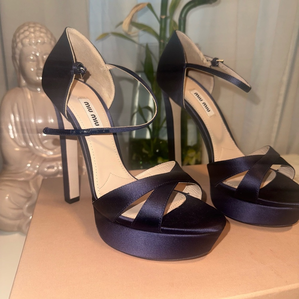 Miu Miu Blue Satin Platform Heels